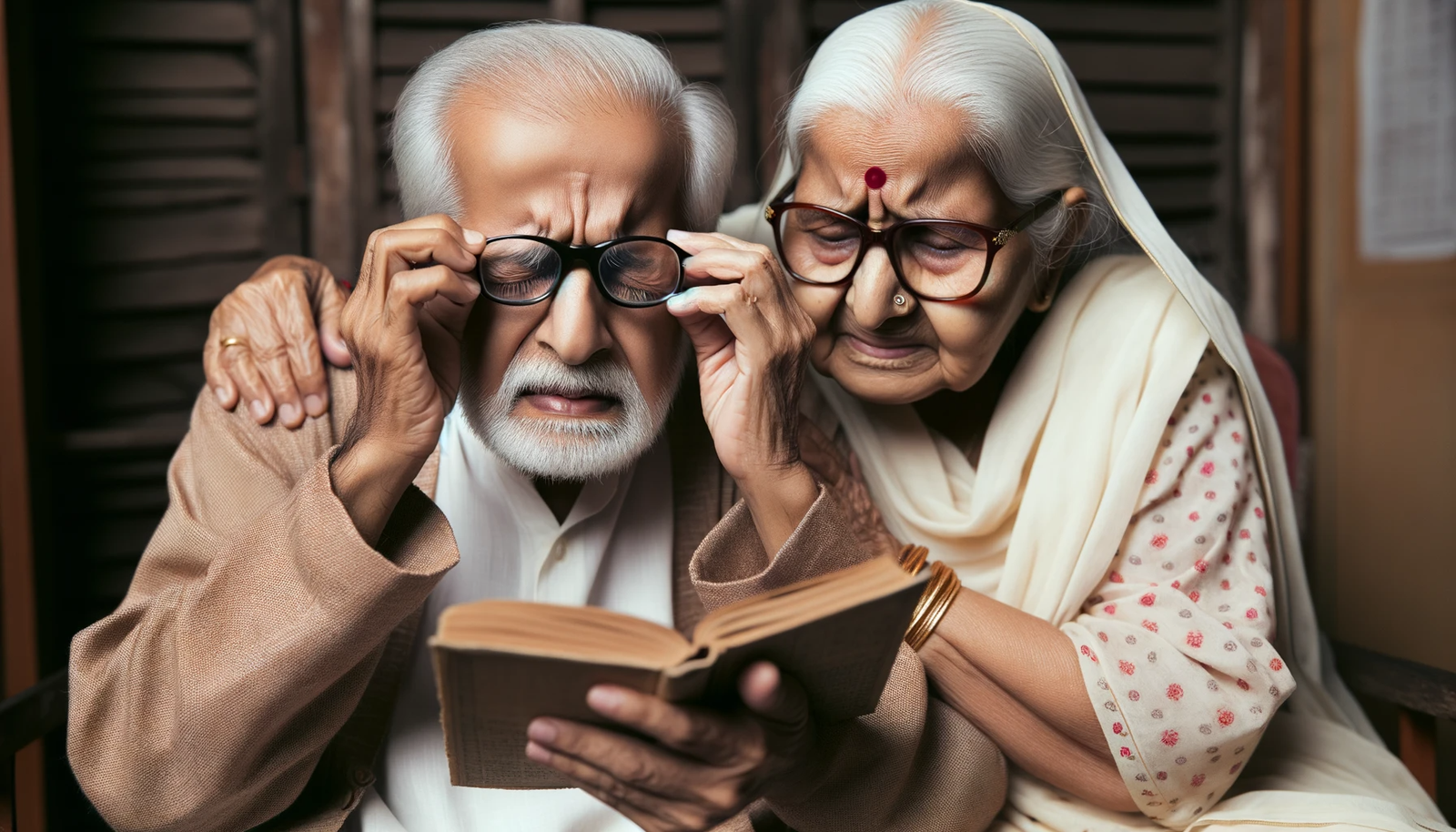 lderly-Indian-man-and-woman-sitting-together-with-the-man-trying-to-read-a-book-but-struggling-due-to-cataracts