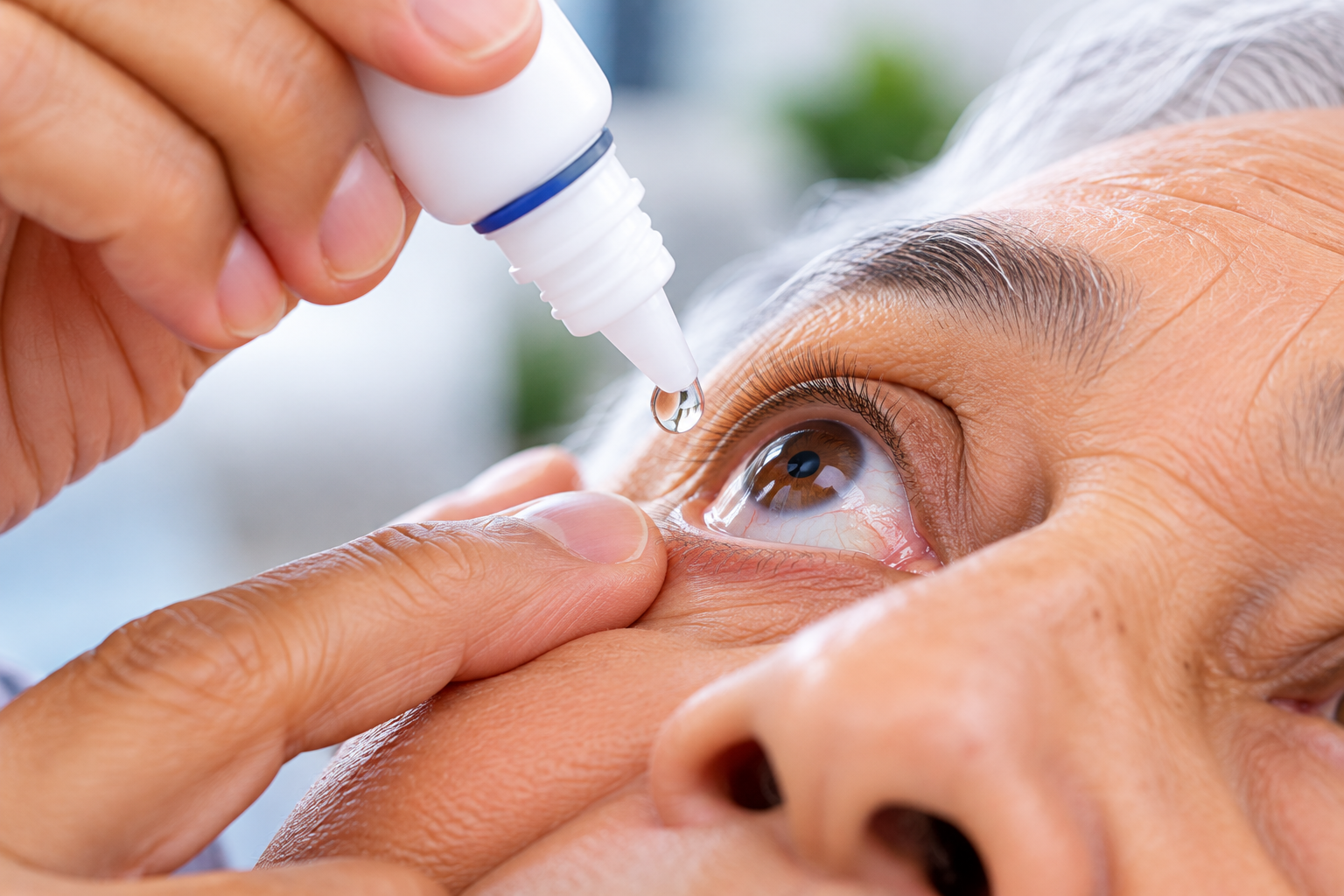 Close up of lubricating eye drops being used-Eye Hospital In Pune