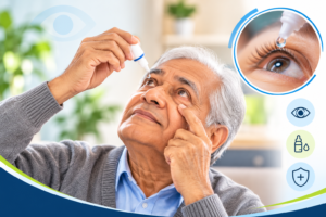 Elderly patient using prescribed eye drops-Eye Hospital In Pune